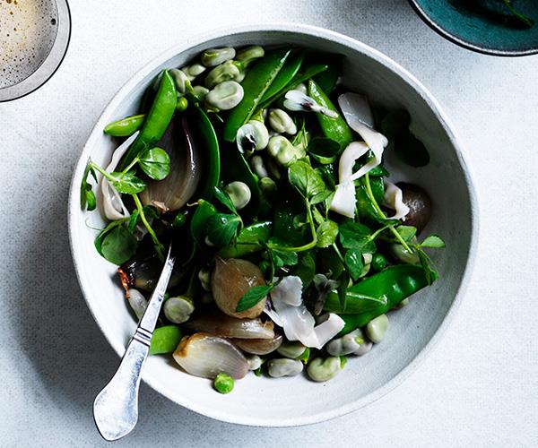 **[Dave Pynt's pea, bean and shallot salad](https://www.gourmettraveller.com.au/recipes/browse-all/pea-bean-and-shallot-salad-12871|target="_blank")**