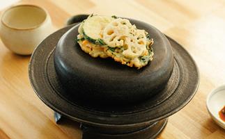 The vegetable fritters served at Chae. 