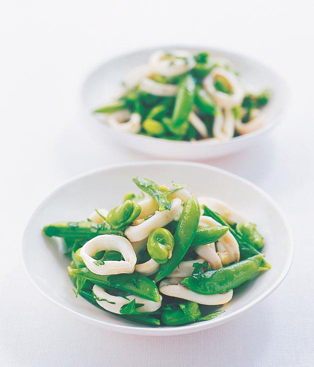 **[Squid and broad bean salad](https://www.gourmettraveller.com.au/recipes/fast-recipes/squid-and-broad-bean-salad-9553|target="_blank"|rel="nofollow")**