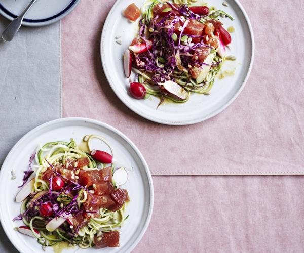 **[Tuna salad with zucchini, radish and sesame dressing](https://www.gourmettraveller.com.au/recipes/browse-all/tuna-salad-with-zucchini-radish-and-sesame-dressing-16614|target="_blank")**