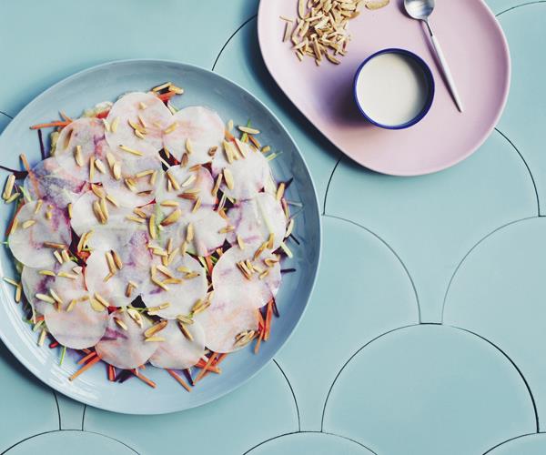 **[Kohlrabi mosaic salad with almonds](https://www.gourmettraveller.com.au/recipes/chefs-recipes/kohlrabi-mosaic-salad-with-almonds-16745|target="_blank")**