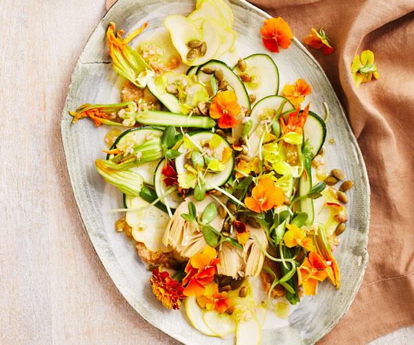 **[Matt Stone's raw zucchini, pine nut and miso salad](https://www.gourmettraveller.com.au/recipes/chefs-recipes/zucchini-salad-pine-nuts-18437|target="_blank")**