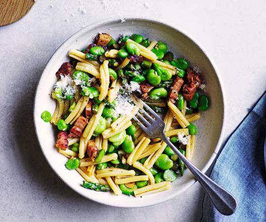 **[Casarecce with spring vegetables and pancetta](https://www.gourmettraveller.com.au/recipes/fast-recipes/pasta-spring-vegetables-pancetta-18012|target="_blank")**