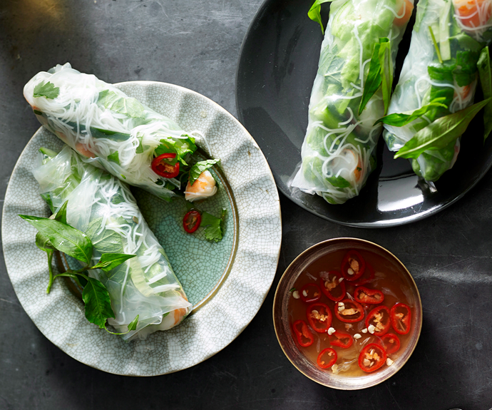 **[Vietnamese rice paper rolls](https://www.gourmettraveller.com.au/recipes/fast-recipes/vietnamese-rice-paper-rolls-13418|target="_blank"|rel="nofollow")**