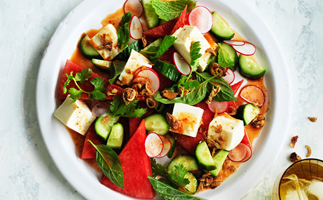 Tofu, watermelon and radish salad with nahm jim